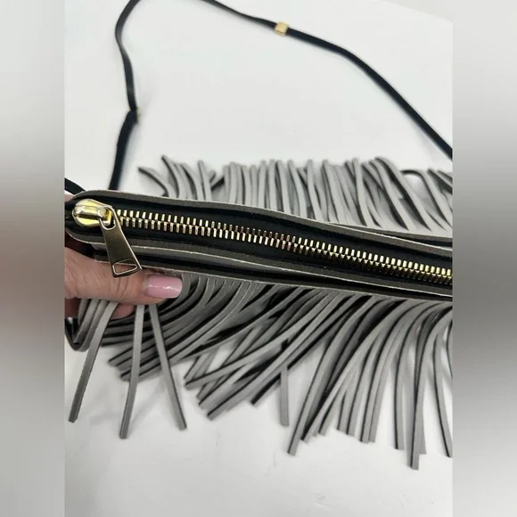 Save My Bag Neoprene Fringe Crossbody Bag Clutch Grey Made in Italy - Picture 3 of 11